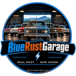 Logo Blue Rust Garage — Real Rust · New Spark